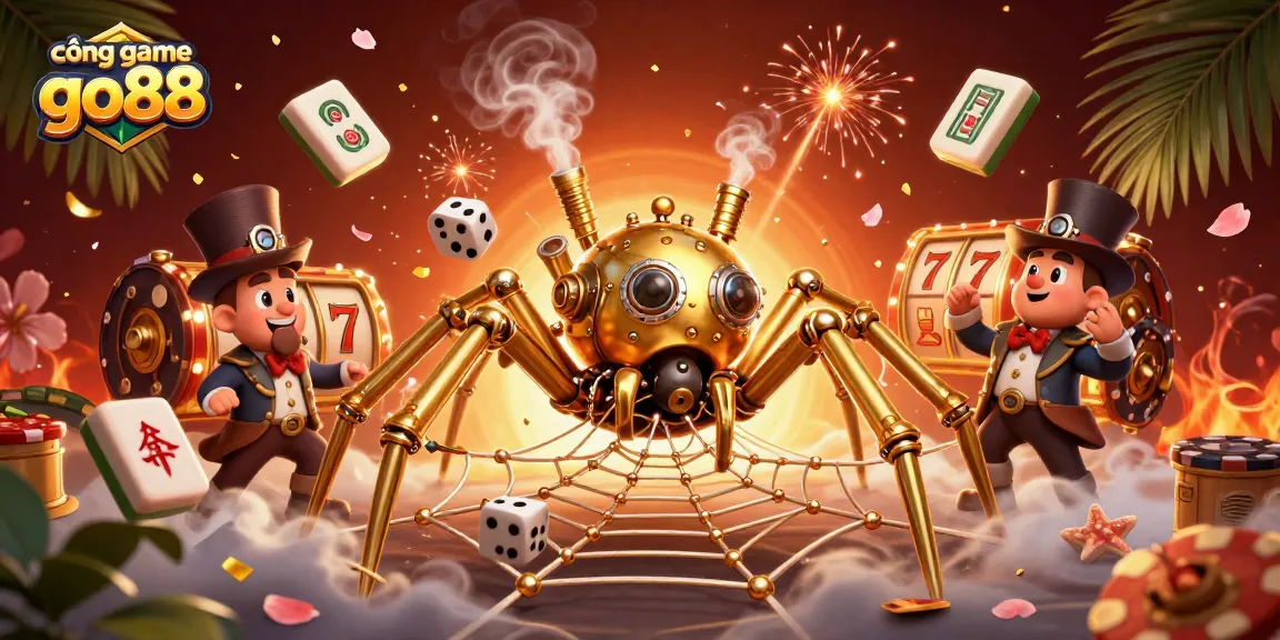 Catching luck at cổng game go88 with a steampunk spider and playful dice.