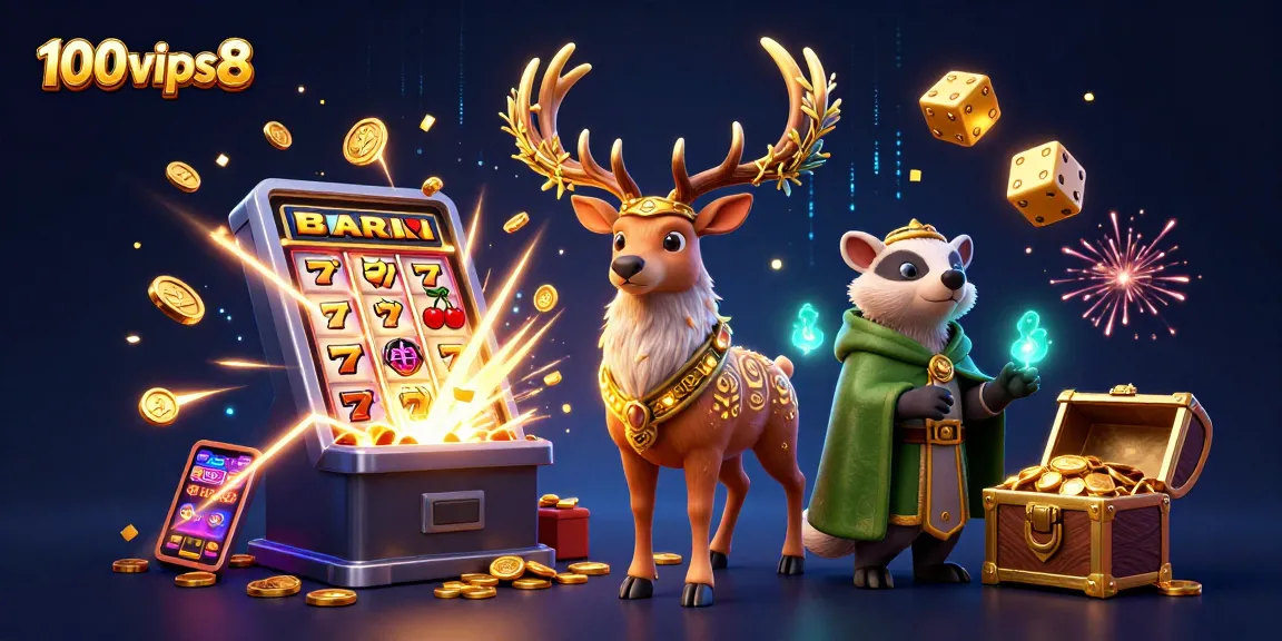 Engage in thrilling gameplay at 100vips8 with jackpot celebrations and vibrant casino elements.