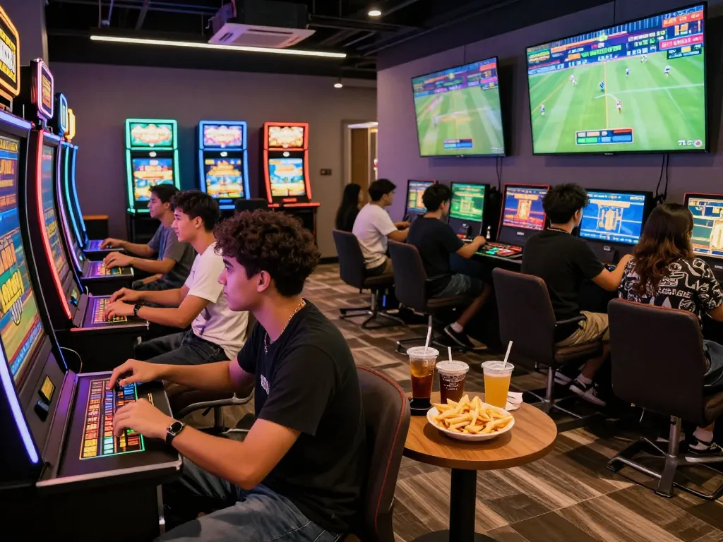 Friends enjoying games at AU88 online gaming lounge, showcasing excitement and camaraderie.