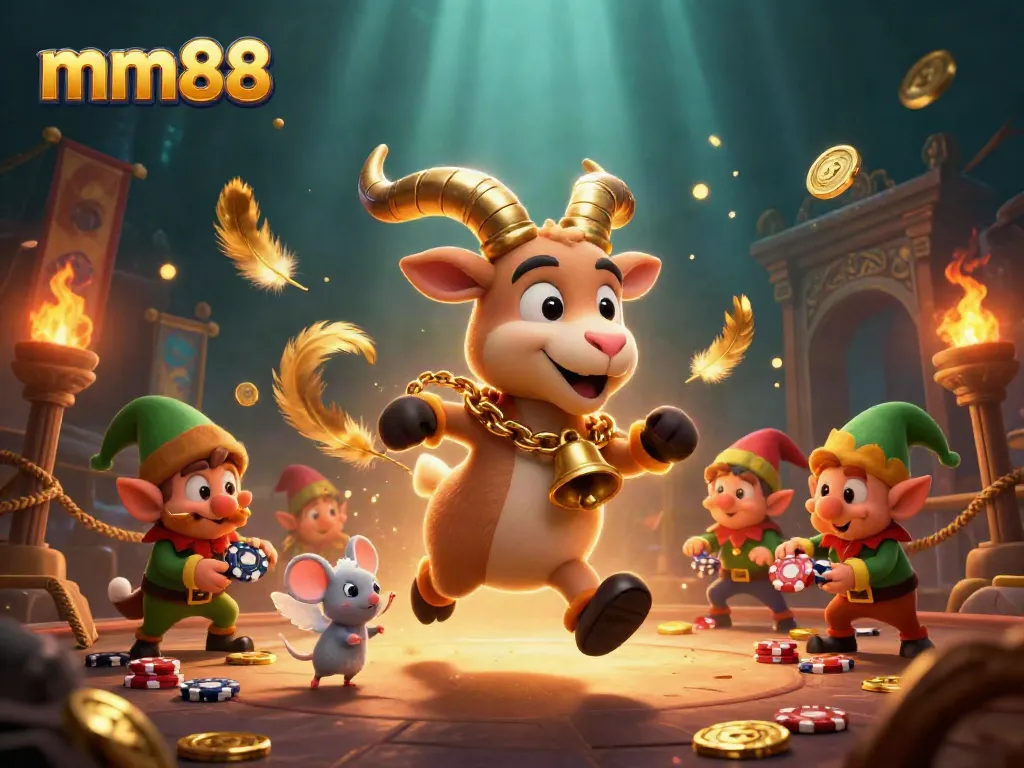 Engage in thrilling casino action with mm88, as festive characters navigate a dynamic holiday-horror gaming scene.