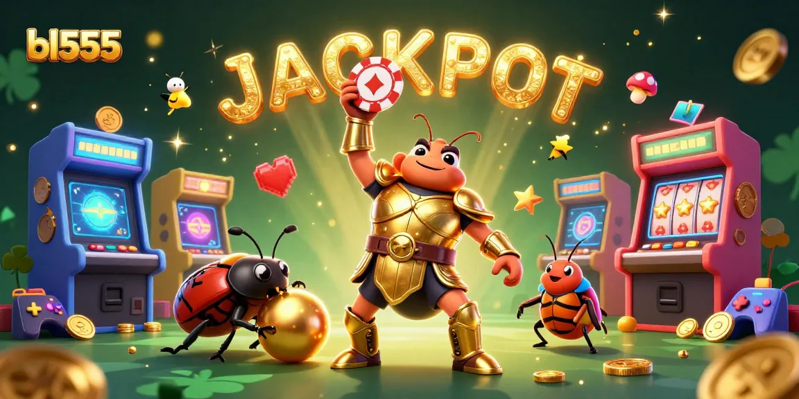 Win big at bl555 casino with 3D cartoon characters celebrating a jackpot amidst vibrant gaming elements.