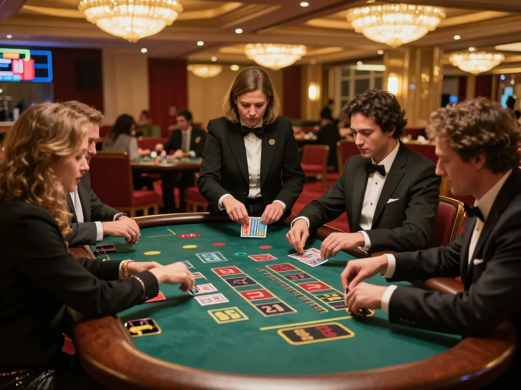 kkwin players strategically betting at a high-stakes baccarat table in a luxurious casino
