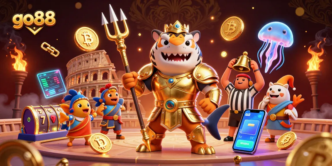 Engage with go88's thrilling underwater casino experience featuring a tiger shark and vibrant game elements.