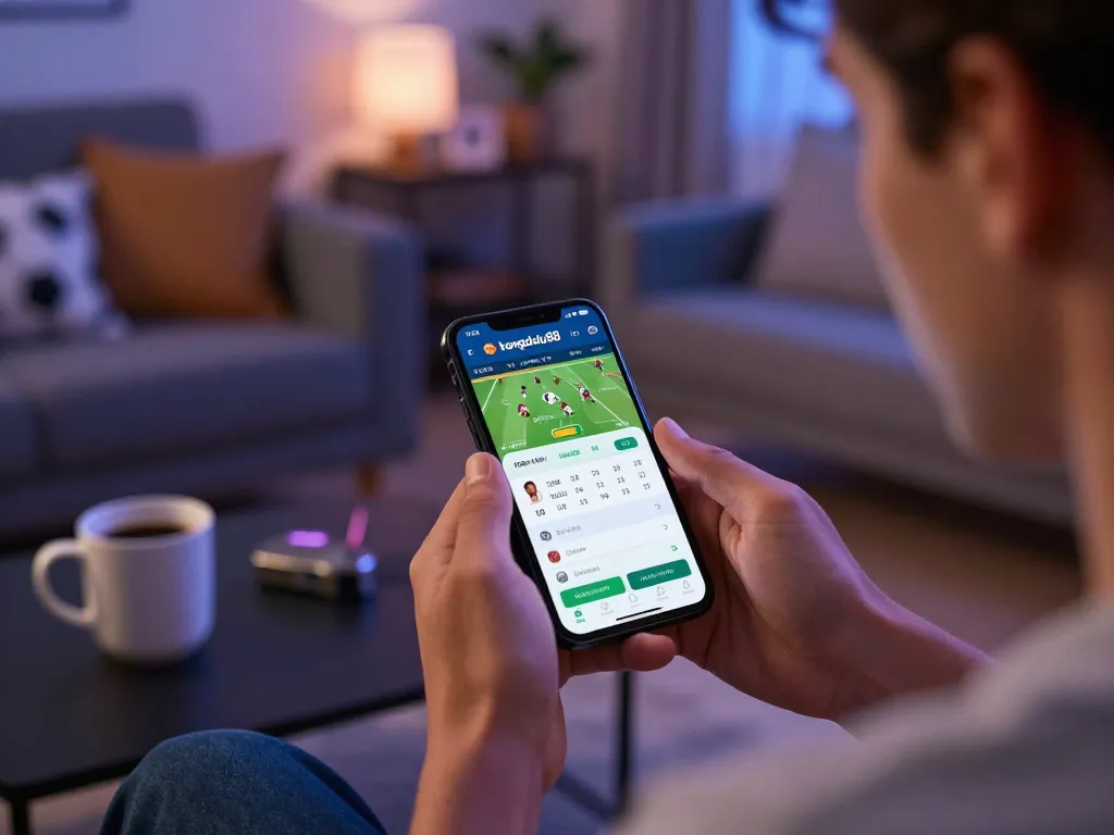 Engaging sports betting moment as a user navigates the bongdalu88 app on their smartphone.