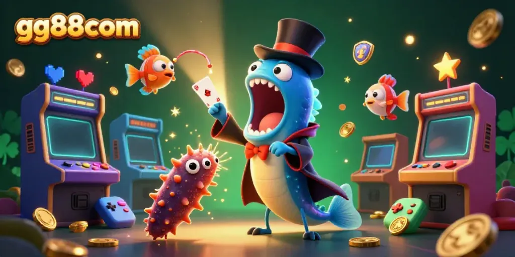 Engage with exciting games at gg88com featuring vibrant underwater characters performing magic tricks.
