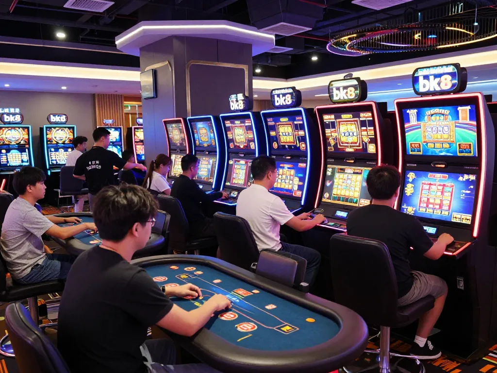 Players enjoying various games at bk8 online casino, showcasing excitement and vibrant atmosphere.