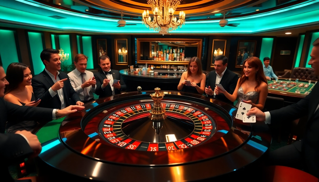 Gamblers enjoying roulette at Fun88's luxurious casino setting.