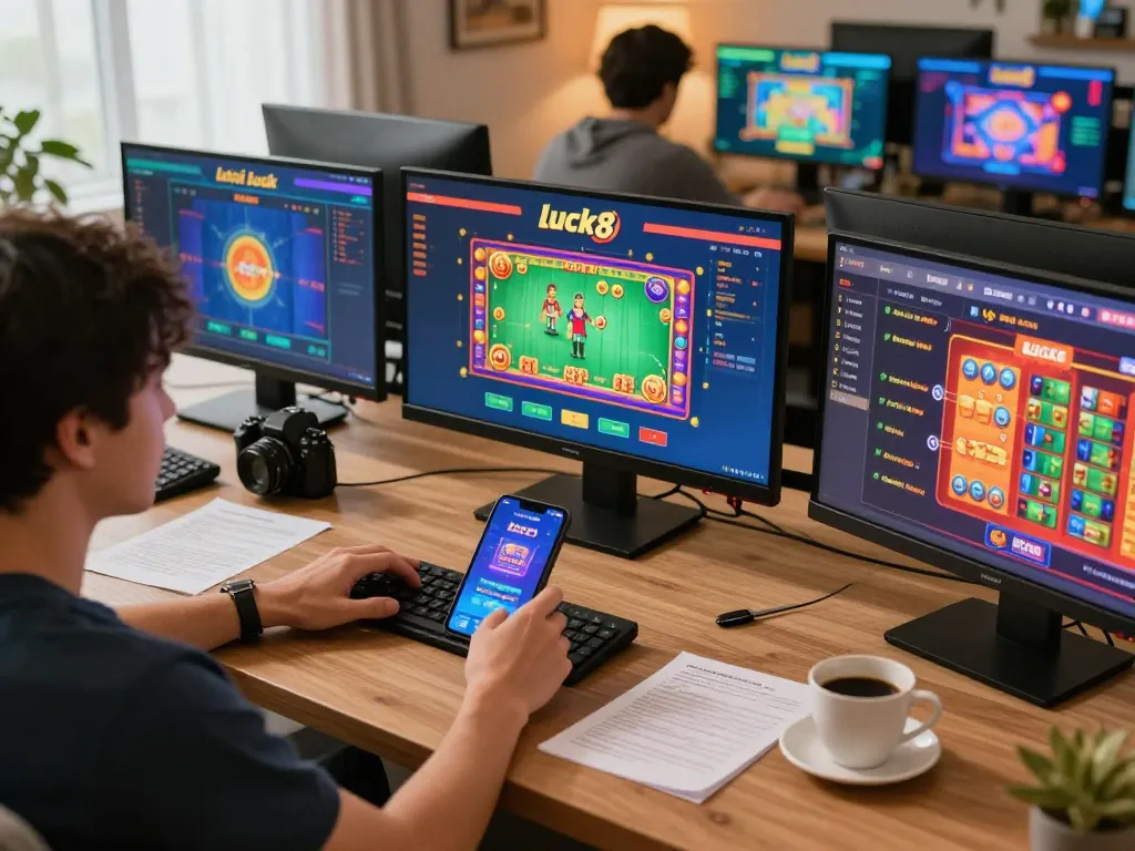 Engaging in betting on nhà cái luck8 through mobile app, showcasing vibrant casino games.