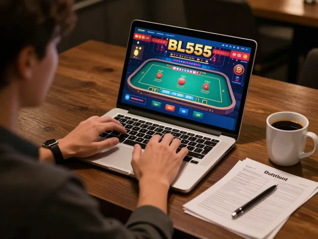 Engaging gameplay at bl555 casino with a player focused on live dealer game interface on laptop.