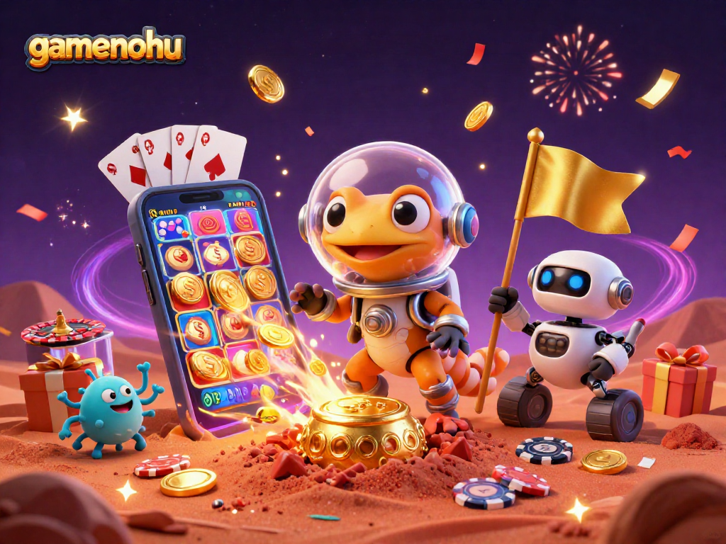 Spin the reels and win big with gamenohu in a colorful 3D gambling adventure.