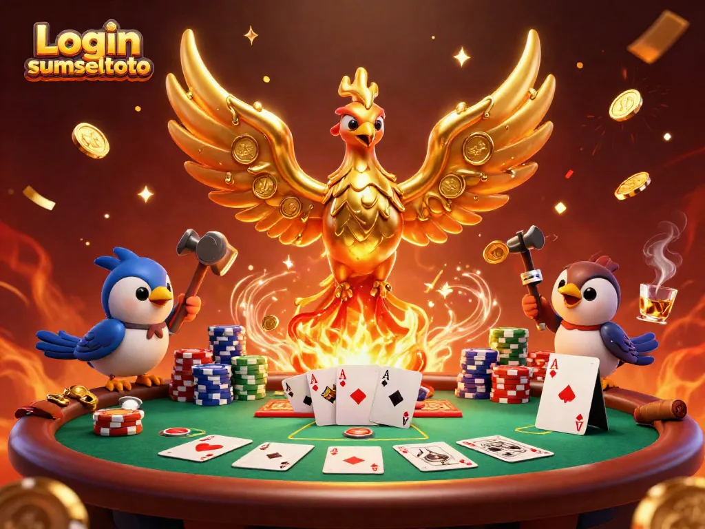 Engage with Login sumseltoto as a golden phoenix symbolizes victory in a vibrant casino scene.