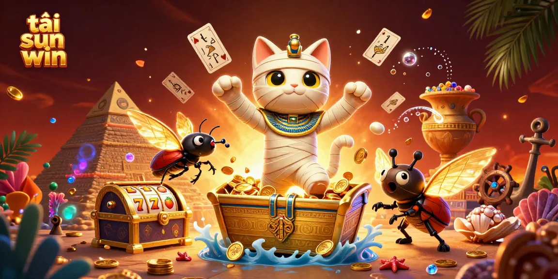 Unleash excitement with tải sun win as the Egyptian mummy cat bursts from a golden sarcophagus.