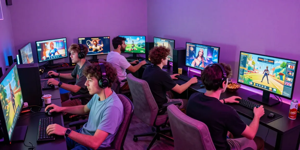 Players enjoying multiple porn games online in a colorful, inviting gaming room