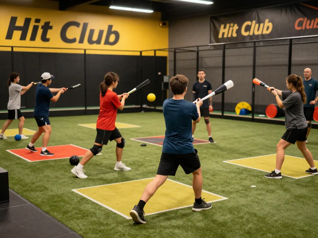 Practicing hitting techniques at Hit Club's batting cages