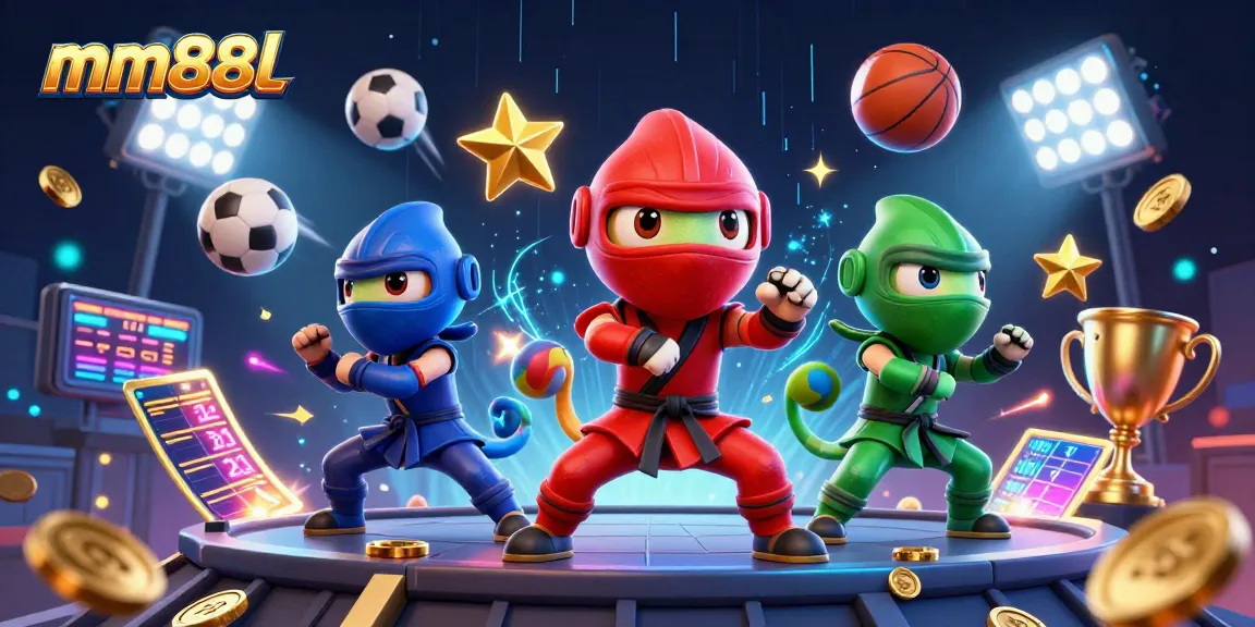 Experience the excitement of betting action with mm88l's dynamic ninja chameleons showcasing sports elements.