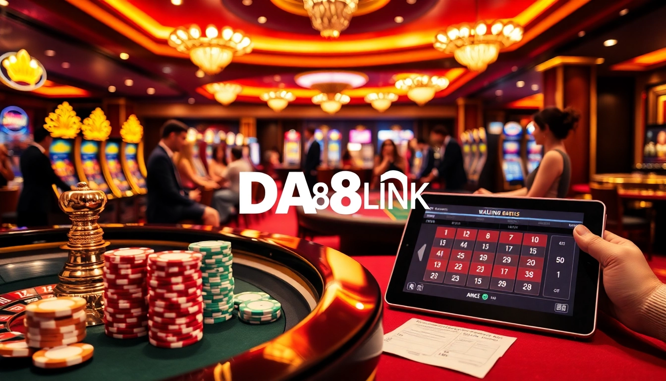 Engage with DA88 LINK at an upscale casino filled with vibrant poker chips and eager players.