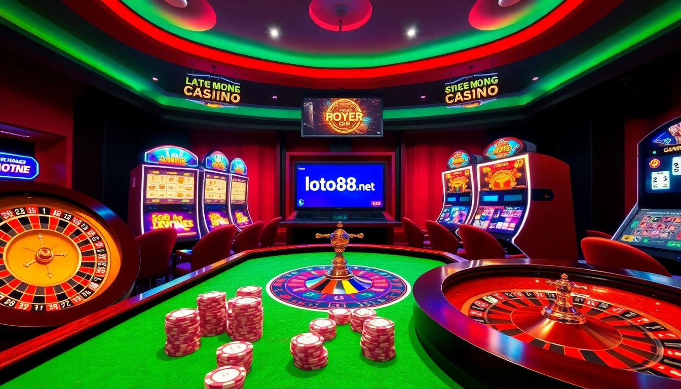 Exciting online gambling scene featuring loto188.gb.net casino gaming elements and vibrant slot machines.