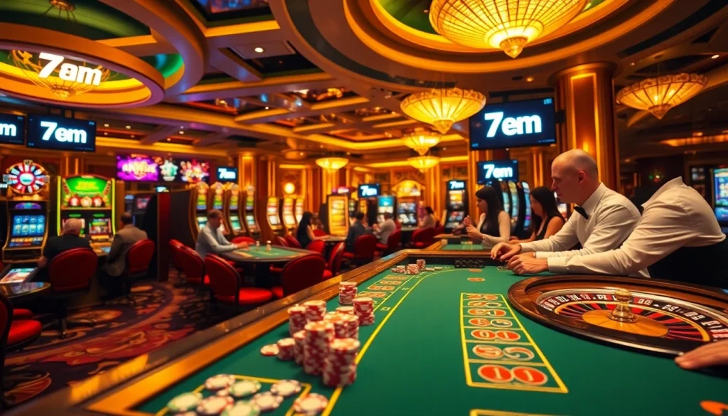 Engaging casino action featuring dealers and players immersed in thrilling games at 7m tables.