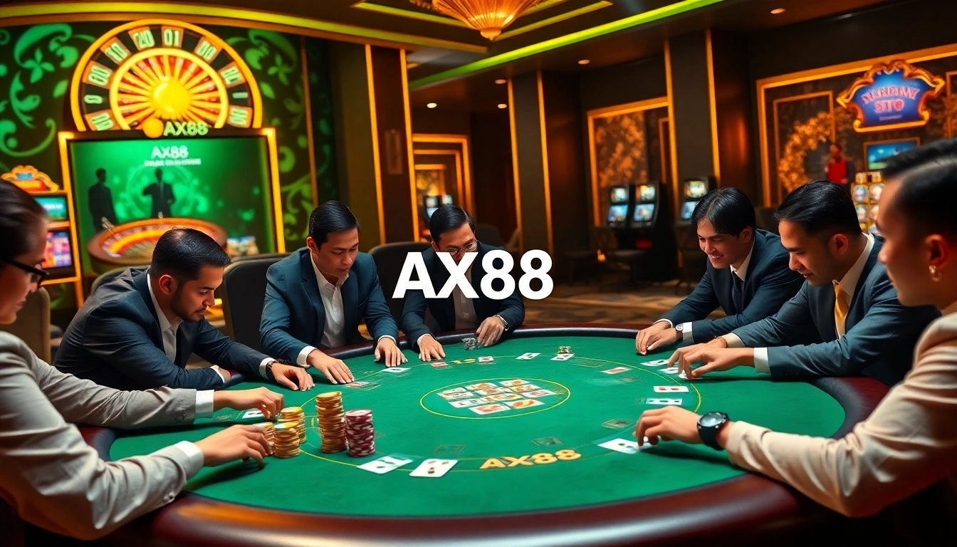 Players engaging in thrilling casino action at AX88, showcasing vibrant colors and excitement.