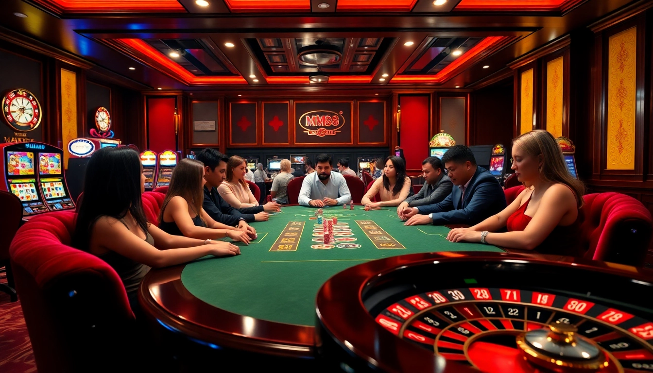 MM88 casino gaming table showcasing vibrant poker chips and a thrilling atmosphere
