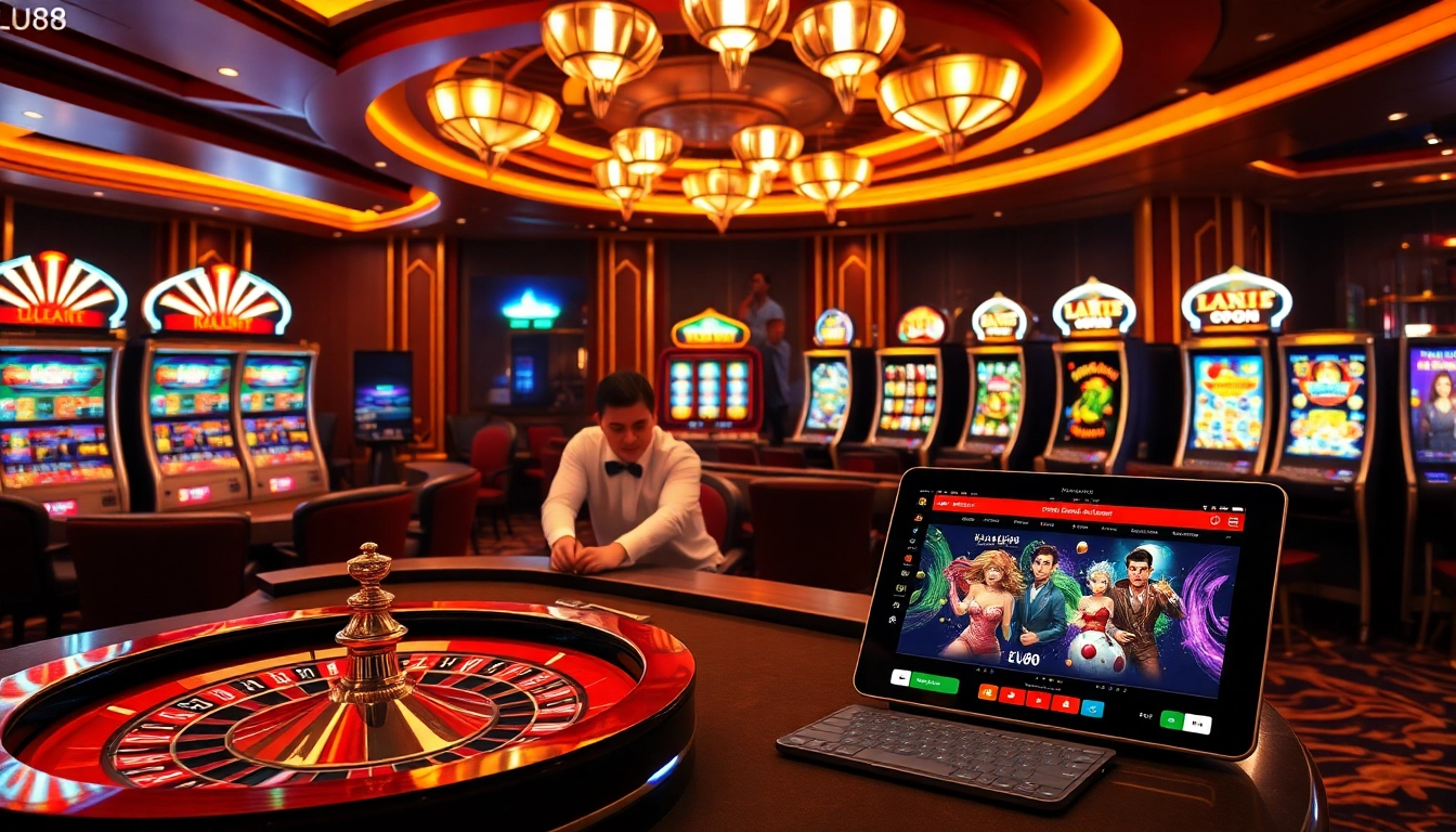 Experience thrilling online betting with LU88 at a luxurious casino setting.