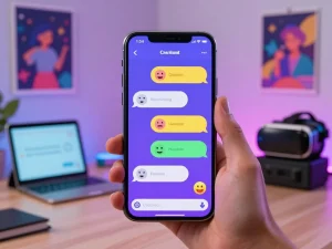 Engaging in crush on ai chat with colorful character interactions in a vibrant tech workspace.