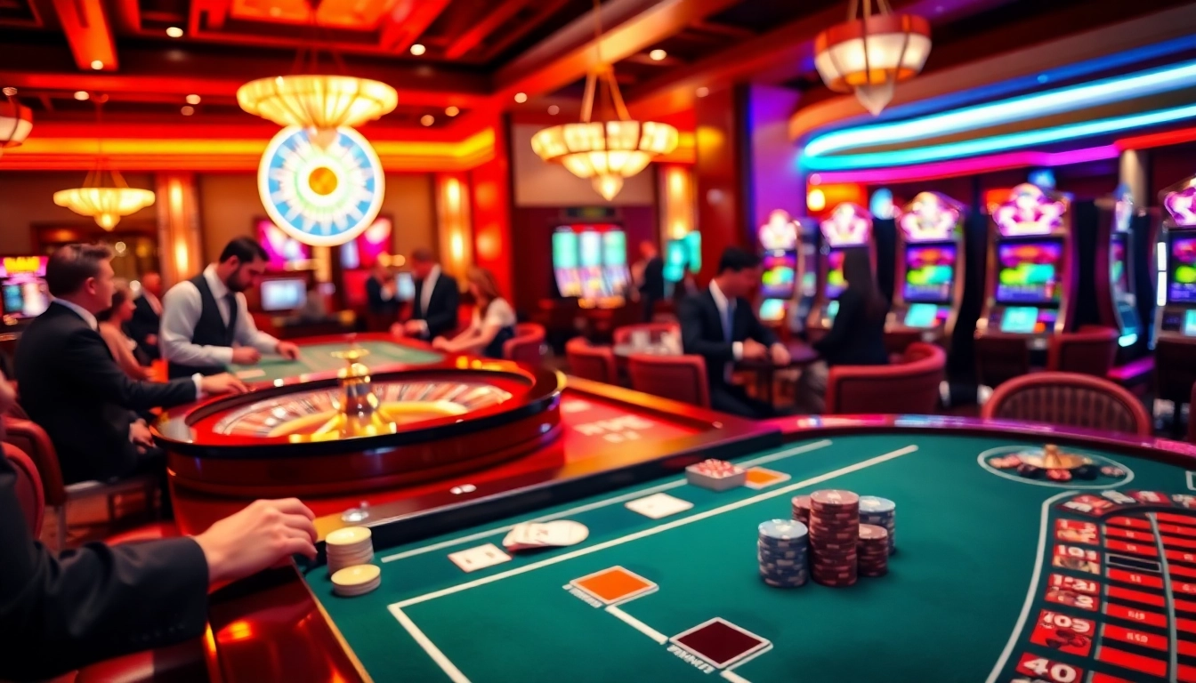 Engaging casino scene showcasing players at tables, with newphim branding incorporated in the excitement.