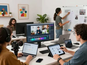 Creators using Seedance 2.0 AI in a collaborative video production studio showcasing director-level control and innovative workflows.