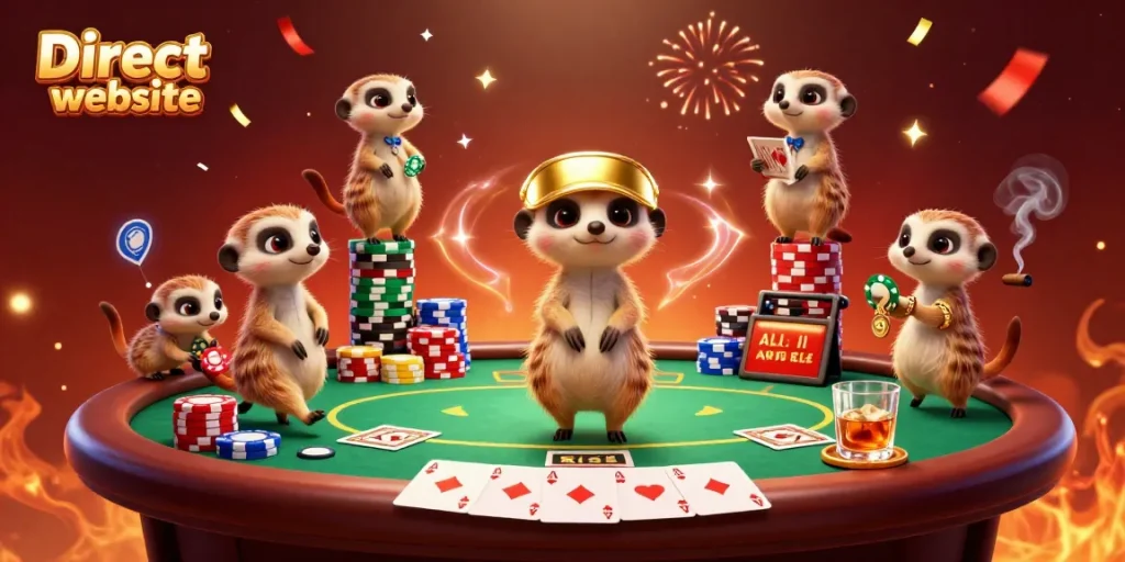 Experience thrilling gameplay at the Direct website with exciting poker action from a charming colony of meerkats.